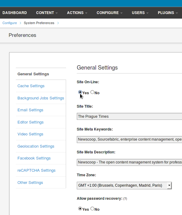 General settings