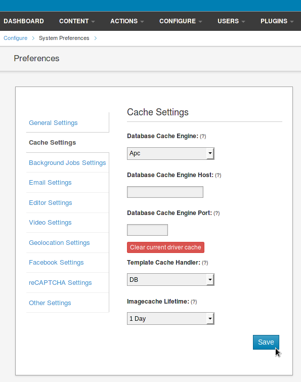 Cache settings