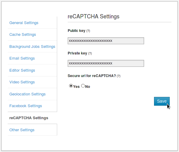 reCAPTCHA settings