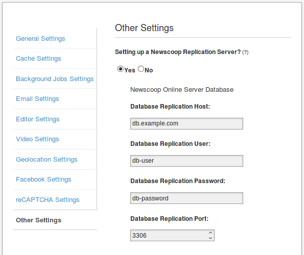 Replication settings