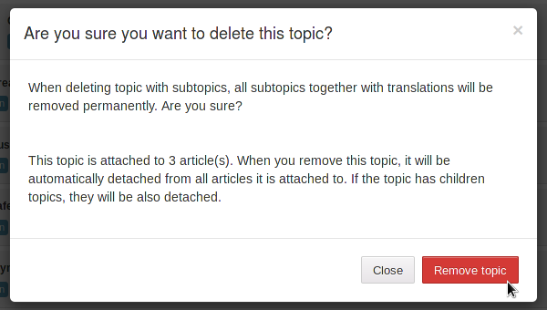 Delete topic in use